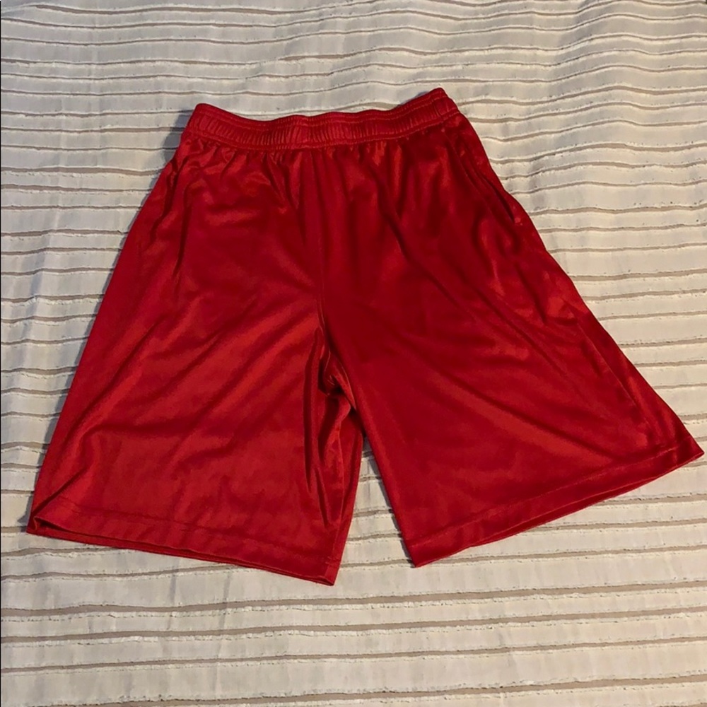 red athletic shorts